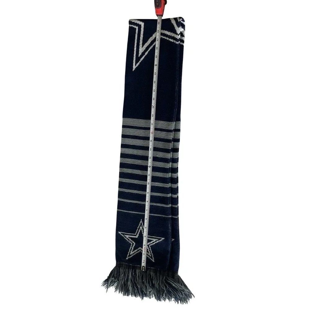 NFL Dallas Cowboys Knit Scarf Navy Blue Silver Striped Star Fringe Fan Gear‎